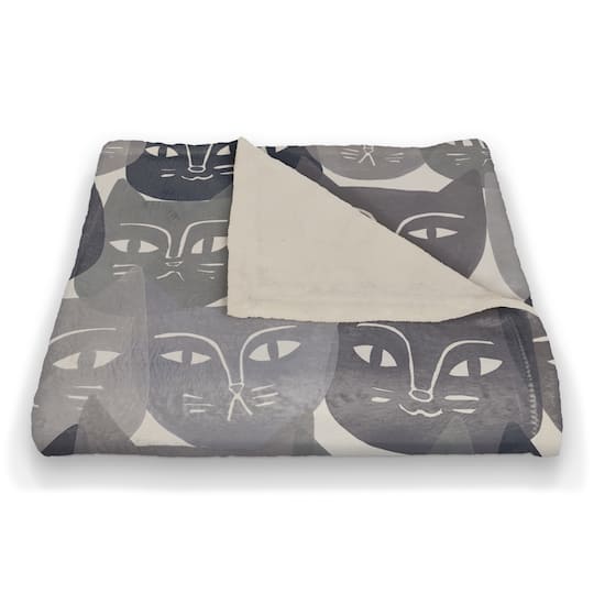 Gray Cat Face Pattern 50" x 60" Coral Fleece Blanket